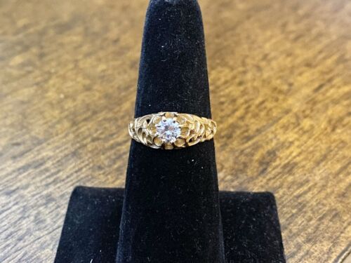 Vintage 14k Yellow Gold Natural Round Diamond Filigree Solitaire Engagement Ring