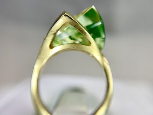 Vintage 14k Yellow Gold Custom Green Spinel Solitaire Big Cocktail Ring