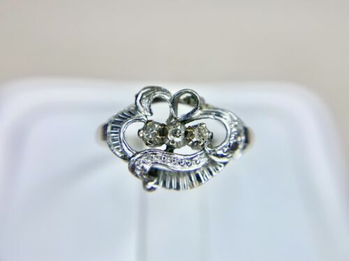 Vintage Art Deco 10k White Gold Round Single Cut Diamond Filigree Cocktail Ring