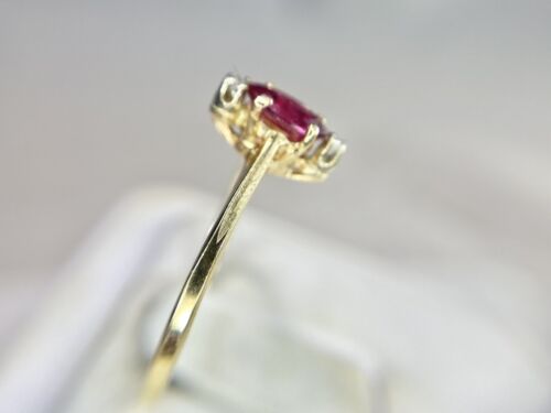 Vintage 14k Yellow Gold Natural Marquise Rhodolite Garnet Round Diamond Ring