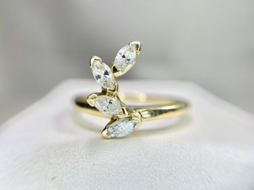 Vintage 14k Yellow Gold Natural Marquise Shape Four Stone Diamond Ring