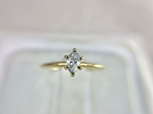 Vintage 14k Yellow Gold Marquise Cut Natural Diamond Solitaire Small Engagement 