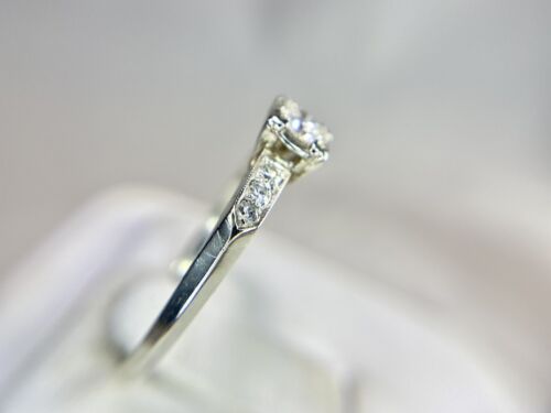 Vintage Art Deco 14k White Gold Round Old Cut Diamond Engagement Ring 1/3 TCW