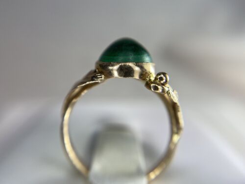 Vintage Russian 14k Yellow Gold Oval Shape Green Malachite Leaf Cocktail Ring