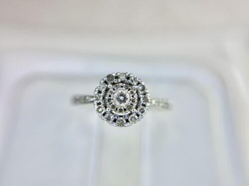 10k White Gold Natural Round Brilliant Diamond Small Halo Engagement Ring