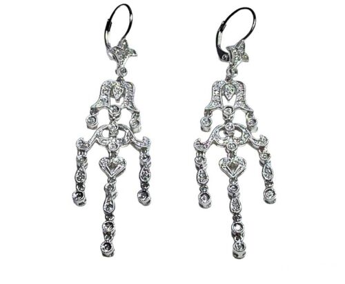 Vintage 14k White Gold Natural Round Diamond Chandelier Drop Dangle Earrings