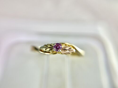 10k Yellow Gold Signed Black Hills Gold Natural Round Pink Topaz Solitaire Ring