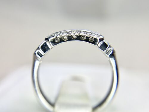 Art Deco 14k White Gold Natural Round Single Cut Diamond Wedding Band Ring