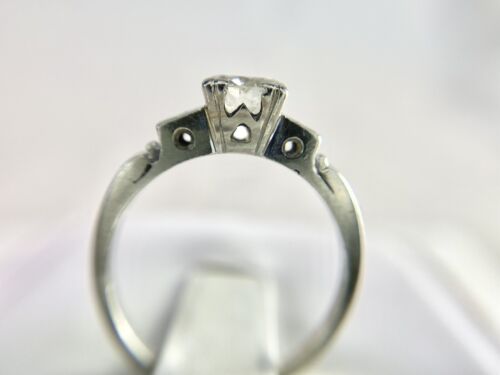 Vintage Art Deco 14k White Gold Round Old European Diamond Engagement Ring 