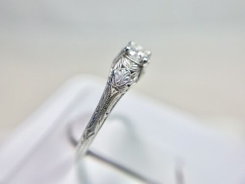 14k White Gold Vintage Style Natural Round Diamond Filigree Engagement Ring