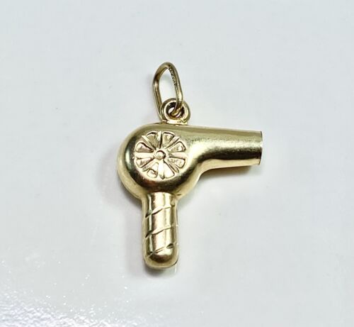 Vintage 14k Yellow Gold Blow Dryer Salon Theme 3D Charm Small Pendant