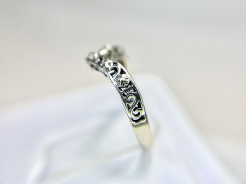 Vintage 10k White Gold Designer Signed Filigree Curved Wedding Band Stack Ring