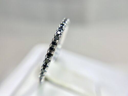 14k White Gold Natural Round Black Diamond Eternity Band Ring