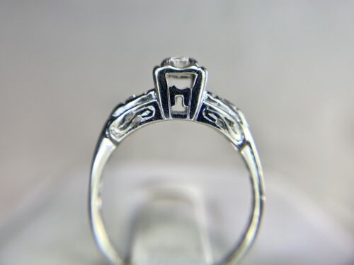 Vintage Art Deco 14k white Gold Natural Round Diamond Small Engagement Ring