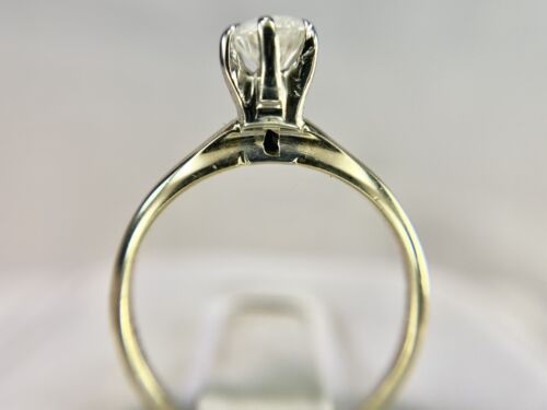 Vintage 14k Yellow Gold Rustic Round White Diamond Solitaire Engagement Ring