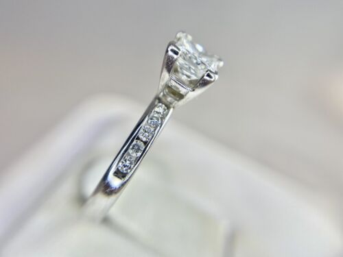 14k White Gold Natural Princess Cut Round Brilliant Diamond Engagement Ring