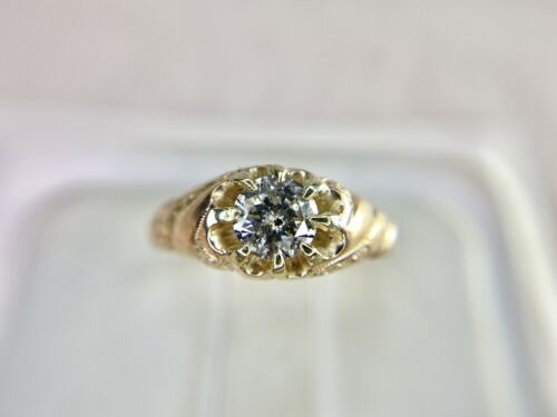 Vintage 14k Rose Gold Natural Round Brilliant Diamond Engraved Solitaire Ring