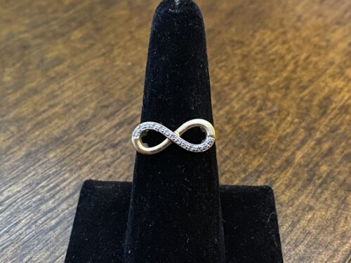 10k Yellow Gold Designer Round Diamond Infinity Symbol Ring