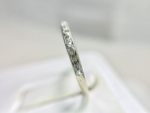 10k White Gold Designer Natural Round Diamond Small Wedding Band Stack Ring