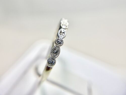 Vintage 14k White Gold Natural Round Brilliant Diamond Wedding Band Ring