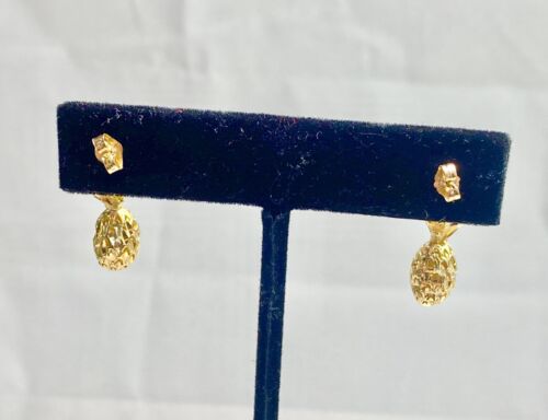 Vintage 14k Yellow Gold Handcrafted Pineapple Dangle Drop Earrings