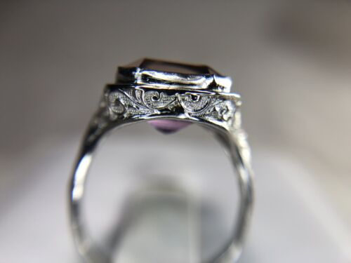 Art Deco 14k White Gold Emerald Cut Natural Ametrine Filigree Cocktail Ring