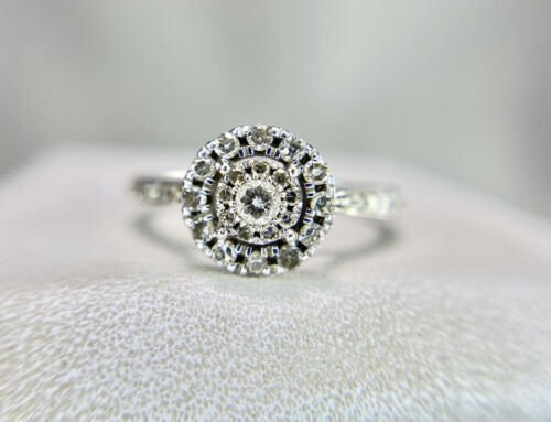 10k White Gold Natural Round Brilliant Diamond Small Halo Engagement Ring