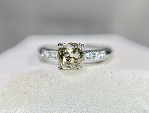 Art Deco Platinum Natural Old Miner Round Diamond Engagement Ring