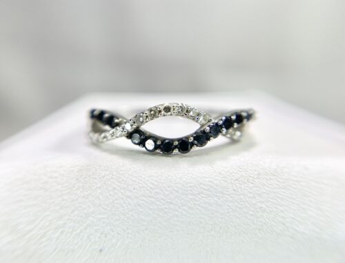 Vintage 10k White Gold Natural Round Black Diamond Infinity Style Ring