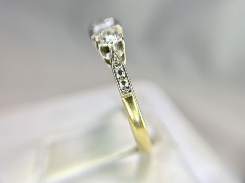 Art Deco 18k Yellow Gold Platinum Old European Diamond 3 Stone Engagement Ring