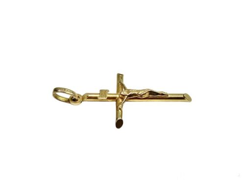 Vintage 14k Yellow Gold Italy Jesus Classic Cross Pendant 