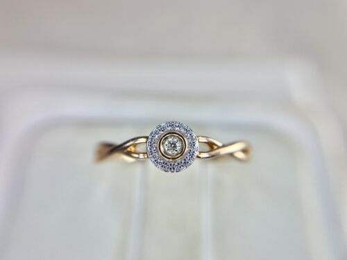 10k Rose Gold Designer Natural Round Diamond Pave Halo Small Engagement Ring