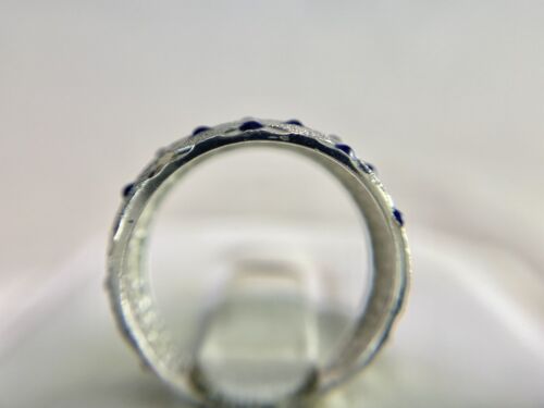 Vintage 14k White Gold Designer Small Round Blue Sapphire Dome Cocktail Ring