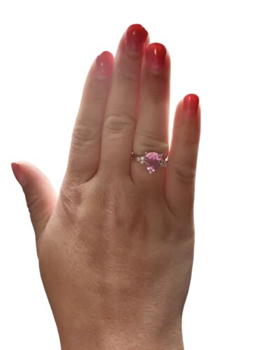 10k White Gold Designer Pink Sapphire Natural Round Diamond Ring