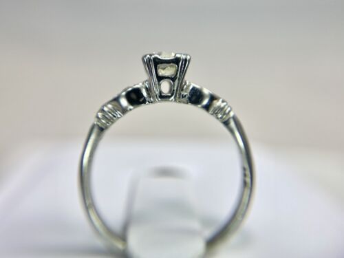 Vintage Art Deco 14k White Gold Natural Round Diamond Classic Engagement Ring