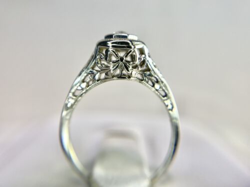 Vintage Art Deco 18k White Gold Old European Diamond Filigree Engagement Ring