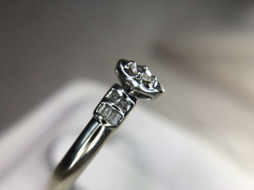 Estate 14k White Gold Marquise Cut Baguette Diamond Small Engagement Ring