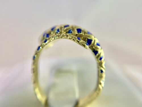 Vintage Art Deco 14k Yellow Gold Handcrafted Blue Enamel Red Ruby Snake Ring