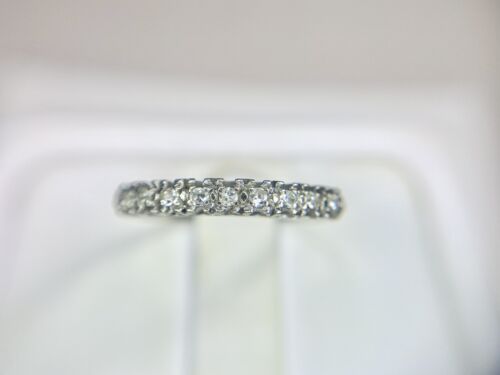 Art Deco 14k White Gold Natural Round Single Cut Diamond Wedding Band Ring