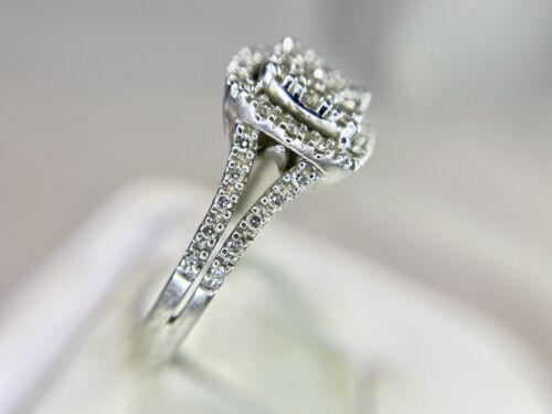 10k White Gold Designer Round Brilliant Diamond Cluster Big Engagement Ring