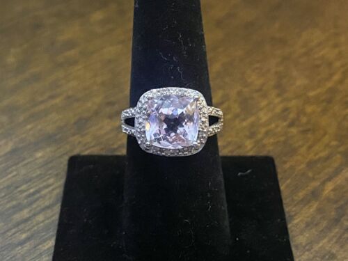 14k White Gold Designer Cushion Shape Light Pink Topaz Diamond Cocktail Ring