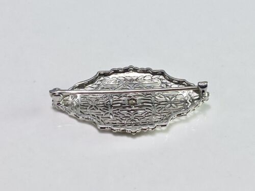 Vintage Art Deco 14k Round Old European Natural Diamond Filigree Pin Brooch