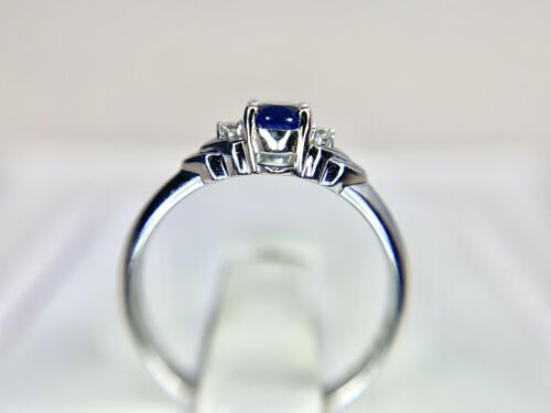 Vintage 14k White Gold Natural Oval Shape Blue Sapphire Round Diamond Ring