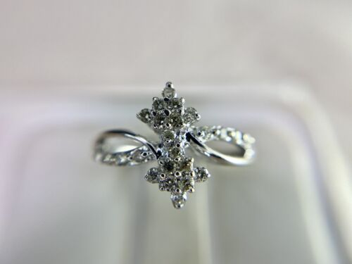 Vintage 14k White Gold Round Brilliant Diamond Pave Cluster Cocktail Ring 1/3 ct