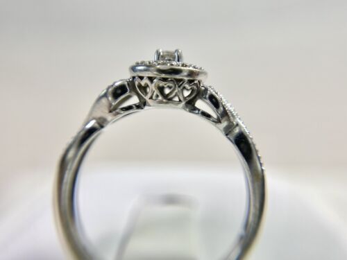 10k White Gold Designer Natural Round Brilliant Diamond Halo Engagement Ring