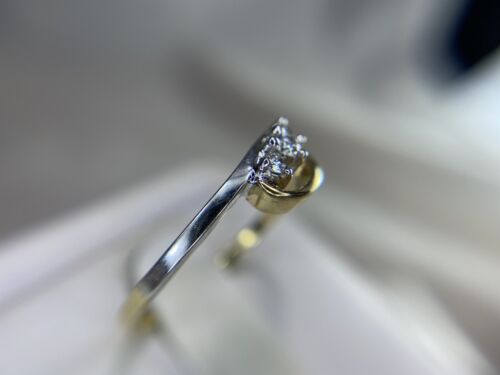 10k Yellow White Gold Natural Round Diamond Three Stone Small By-Pass Ring