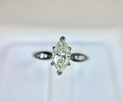 14k White Gold Designer Natural Marquise Cut Round Diamond Engagement Ring