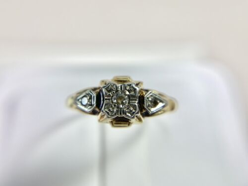 Vintage Art Deco 14k Yellow Gold Old European Diamond Small Engagement Ring