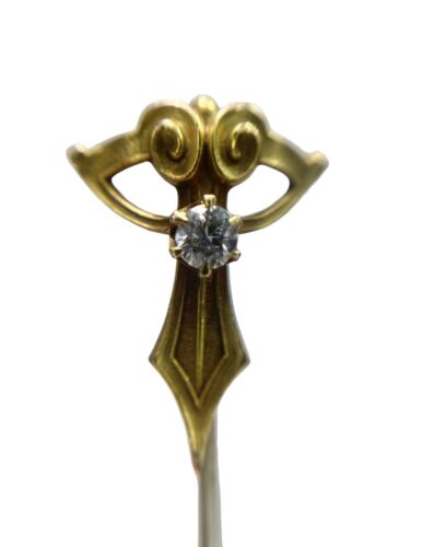 Vintage Art Deco 14k Yellow Gold Round Old European Diamond Stick Pin