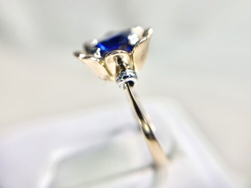 Vintage Art Deco 18k Rose Gold Round Blue Sapphire Flower Solitaire Ring